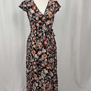 Band of Gypsies Black and Red Floral Midi Dress